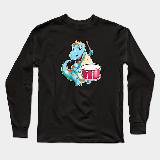 Dinosaur Playing Drums Long Sleeve T-Shirt by MordaxFurittus